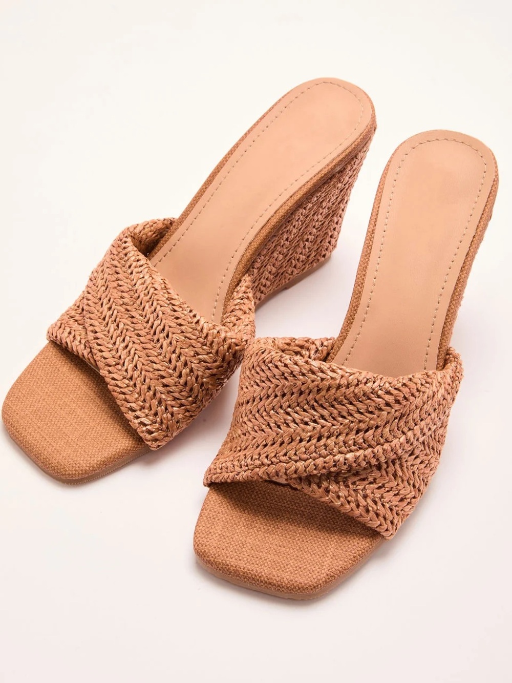 Vici Woven Slide Wedge Sandals - Tan